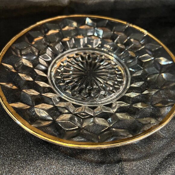 VTG Jeannette Glass Cube Cubist Pattern Mayonnaise Bowl and Underplate Gold Rim - Picture 3 of 13